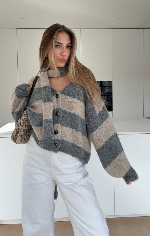 Knitted Stripe Cardigan Grey