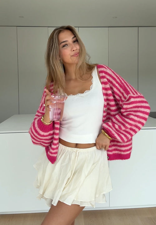 Striped Color Cardigan Sweet Berry