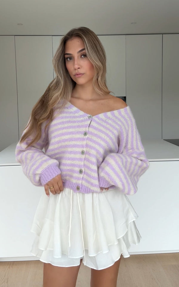 Striped Color Cardigan Lilac