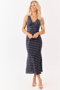 Lina Polka Dot Satin Midi Dress