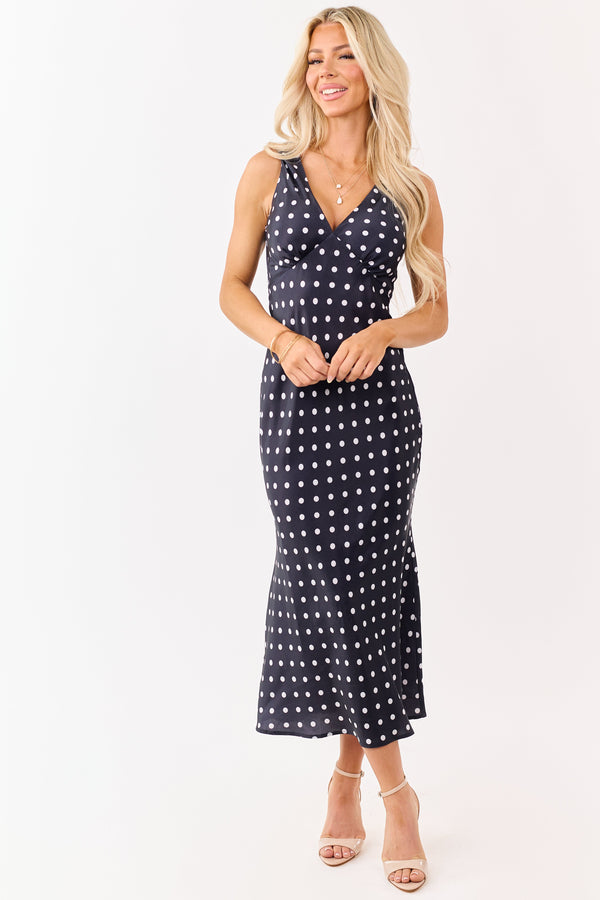 Lina Polka Dot Satin Midi Dress