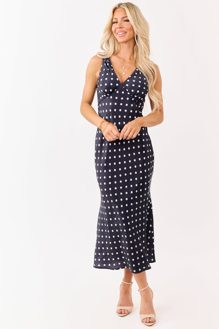 Lina Polka Dot Satin Midi Dress