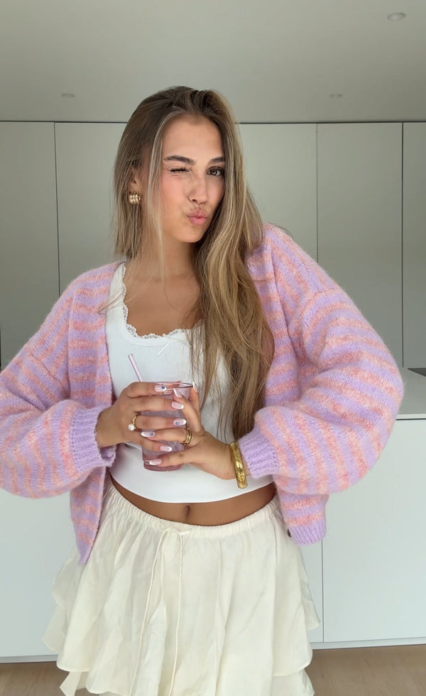 Striped Color Cardigan Lavender