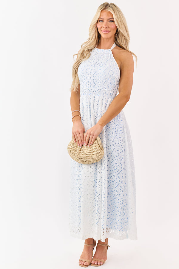 Isabela Eyelet Halter Maxi Dress