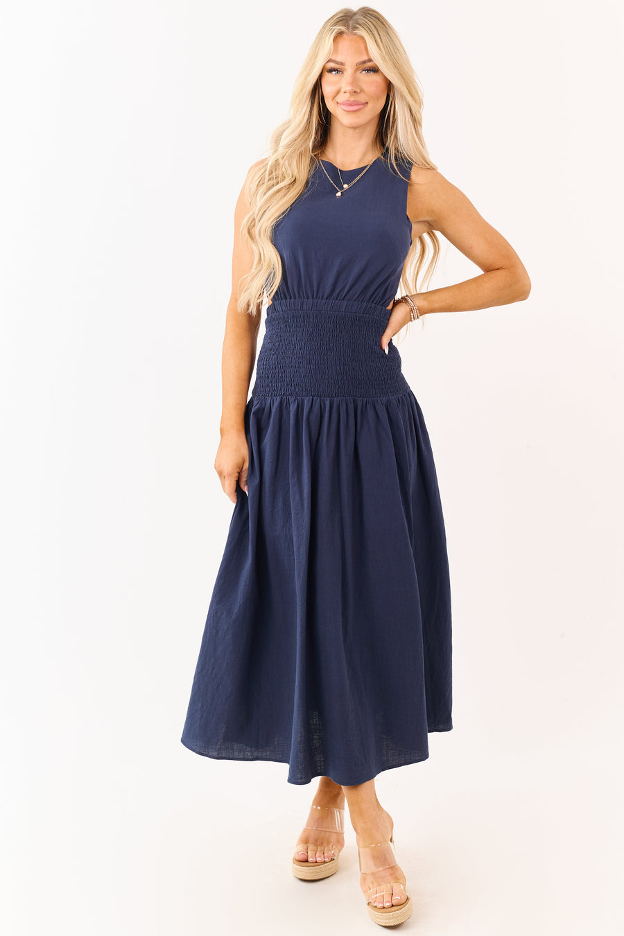 Adriana Cut-Out Smocked Maxi Dress