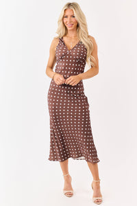 Lina Polka Dot Satin Midi Dress